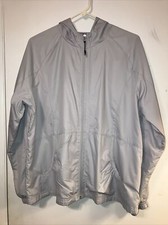 Women s Windbreaker Jacket with Hood, Size L, Light Gray
