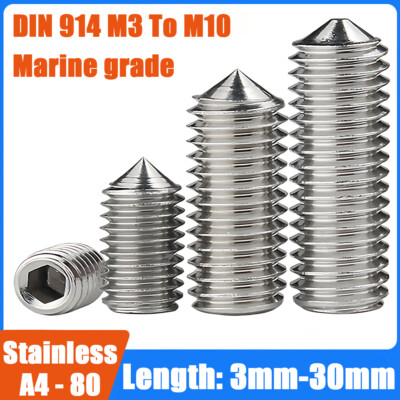 M3 To M10 Cone Point Grub Screws Hex Socket Set Screw A4 Stainless Steel DIN 914