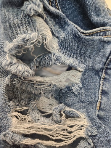 Pantalones cortos de jean para mujer Bluespice cintura alta destruida talla 9/10 mezcla de algodón (NUEVOS CON ETIQUETAS) - Imagen 10 de 11