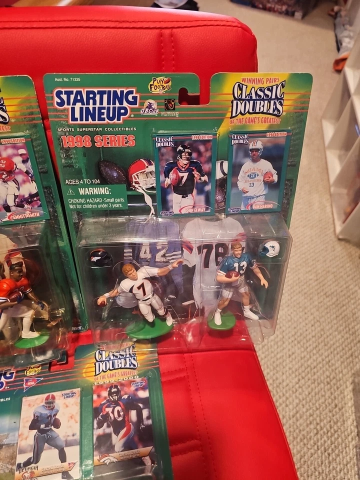 Lote de alineaciones iniciales dobles clásicos de la NFL 1998 Emmitt Smith, Terrell Davis, Elway Foto 3 de 4
