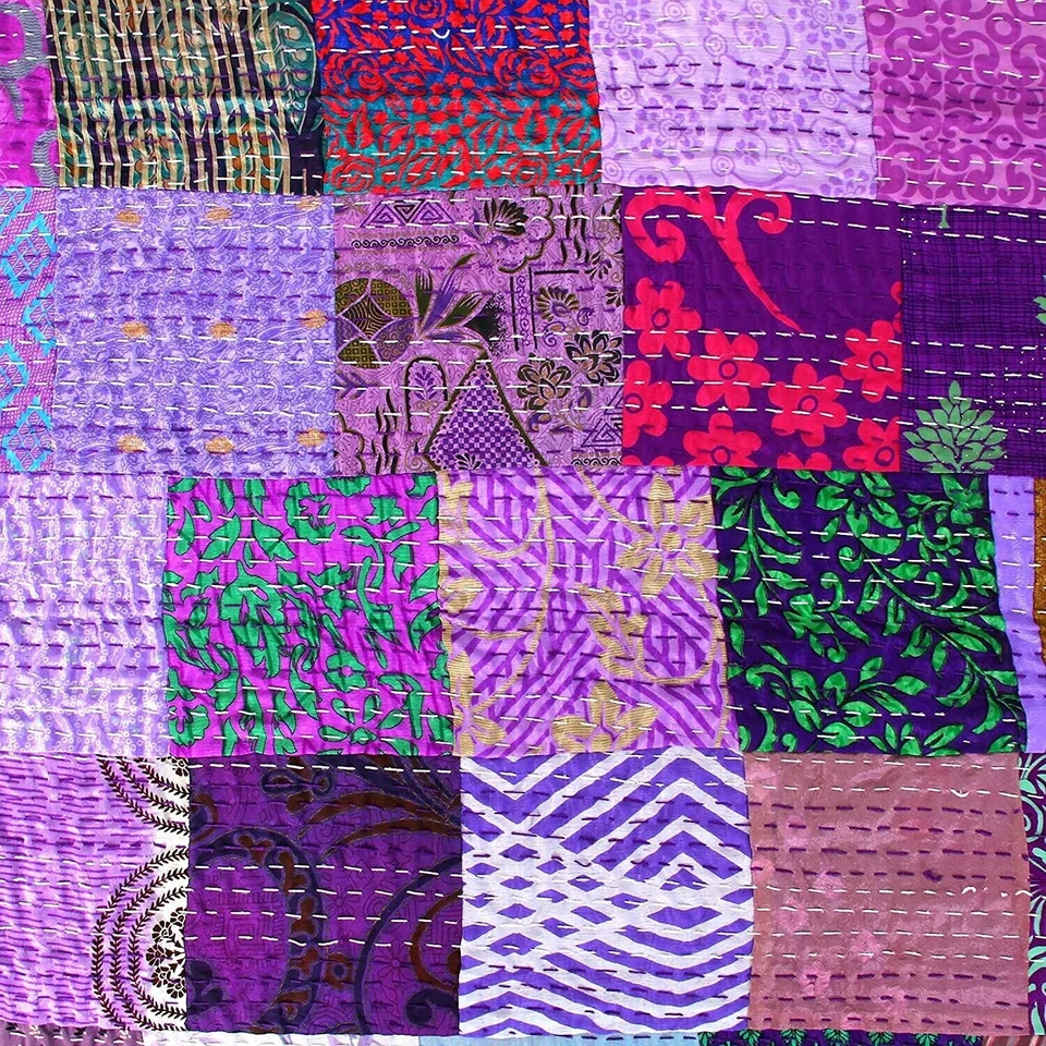 Manta reversible Kantha Indian Patchwork manta grande funda sofá cama Foto 2 de 4