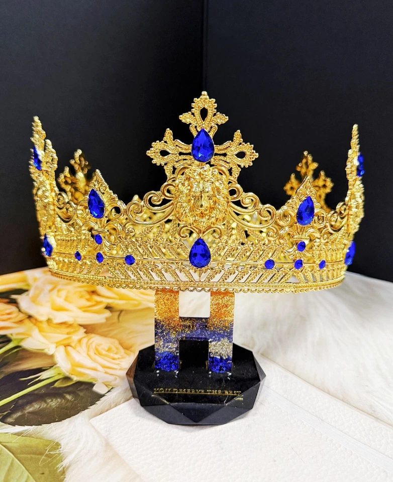 Corona de Oro Rey León, Tocado de Boda Príncipe, Corona de Cristal Rojo para Padrinos de Padrino Foto 3 de 4