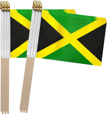 Jamaica Stick Flag Jamaican Small Mini Hand Held Flags,5X8 Inch,12 Pack