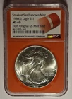 1986(S) SILVER EAGLE $1 NGC MS69 FROM ORIGINAL U.S. MINT TUBE ORANGE SAN FRAN MT