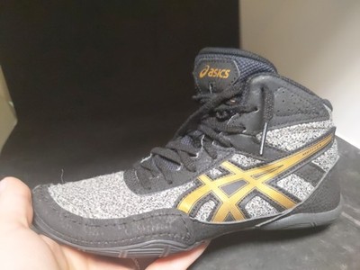 Asics Matflex Athletic Wrestling Shoes Youth 12K Black Gray Gold Round Toe W/Box