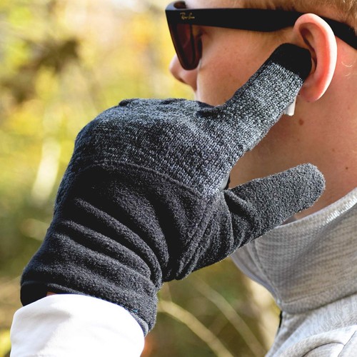 Guantes de lana para clima frío para hombre, negros (amigables con pantalla táctil con aislamiento... - Imagen 6 de 7