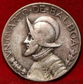 1930 Panama 1/4 Balboa Silver Foreign Coin