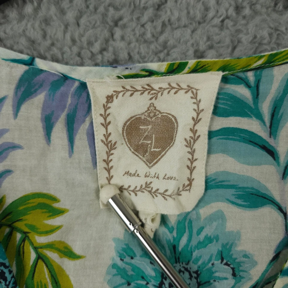 Z&L Cover Up Womens OS Blue Green Leaf Print Pullover Kaftan Swim Anthropologie - Image 3 of 4