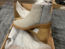Girls' Gray Silver Glitter Ankle Bootie with Zipper, Block Heel, Round Toe