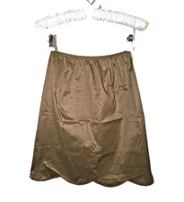 VTG 1960s Vanity Fair Bronze Tricot Nylon Back Zip Scallop Half Slip Skirt Sz S
