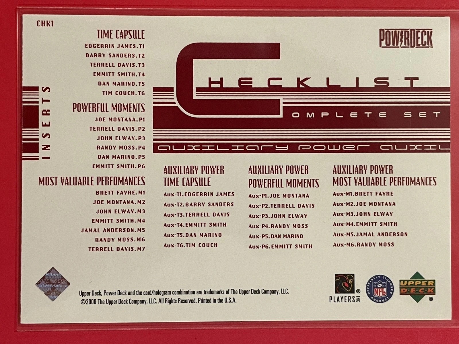 1999 Upper Deck Powerdeck - Checklist Checklist #CHK1