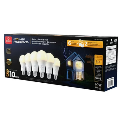 Globe Battery Backup LED Bulb Set   Emergency Power Outage Lights (N728)