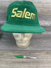 Vintage Salem Hat Cap Snap Back Green Corduroy Embroidered Mens Tobacco 80s