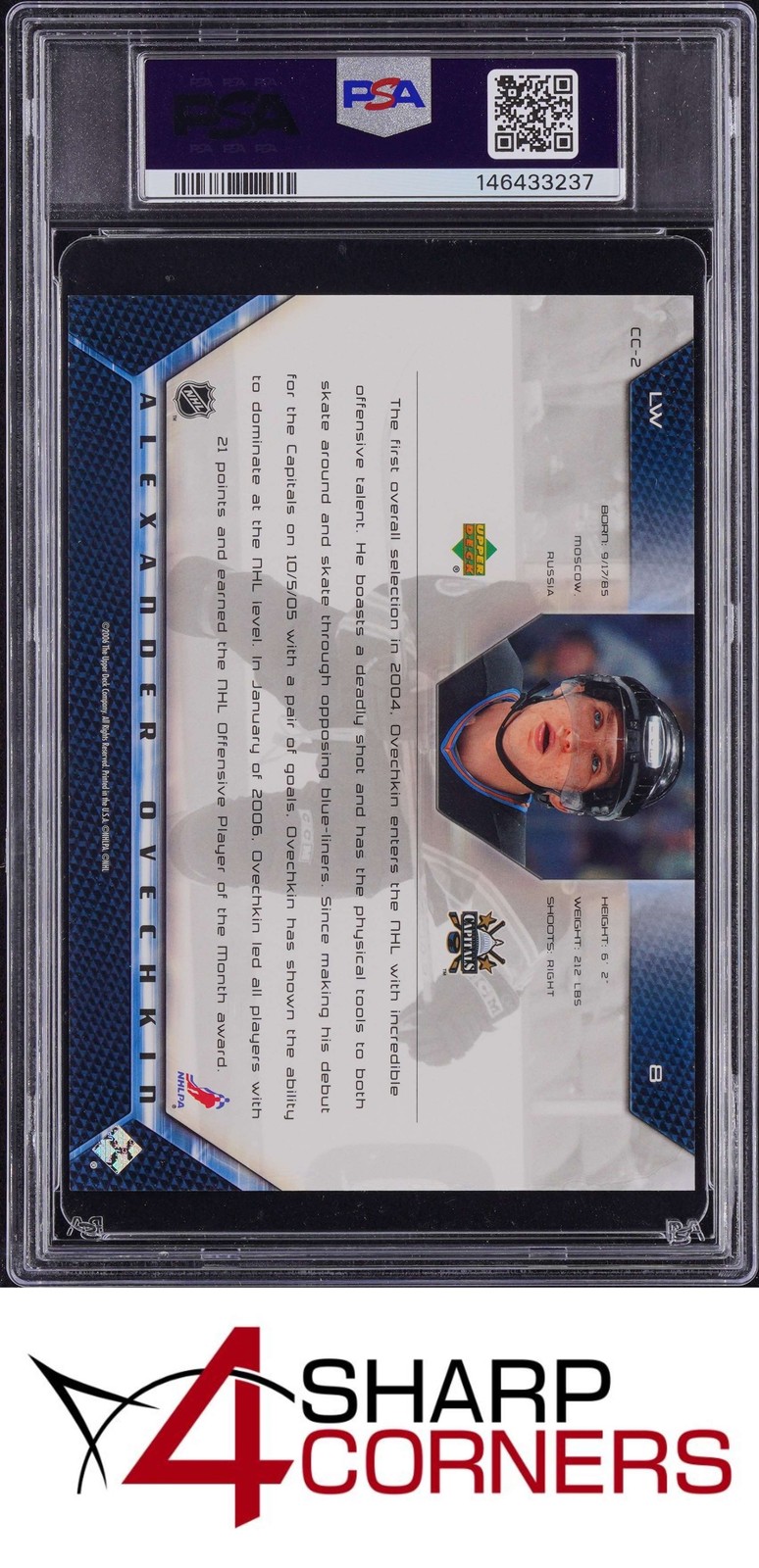 2005 UPPER DECK COMMEMORATIVE BOXTOPPER #CC-2 ALEXANDER OVECHKIN RC PSA 9 view 2