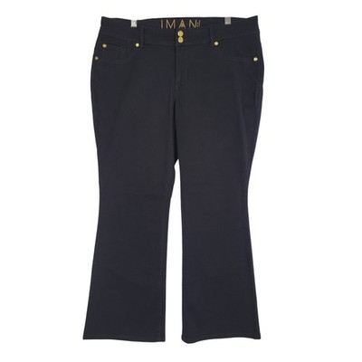 IMAN Global Chic Black Bootcut Stretch Denim Jeans Gold Hardware Womens 16P