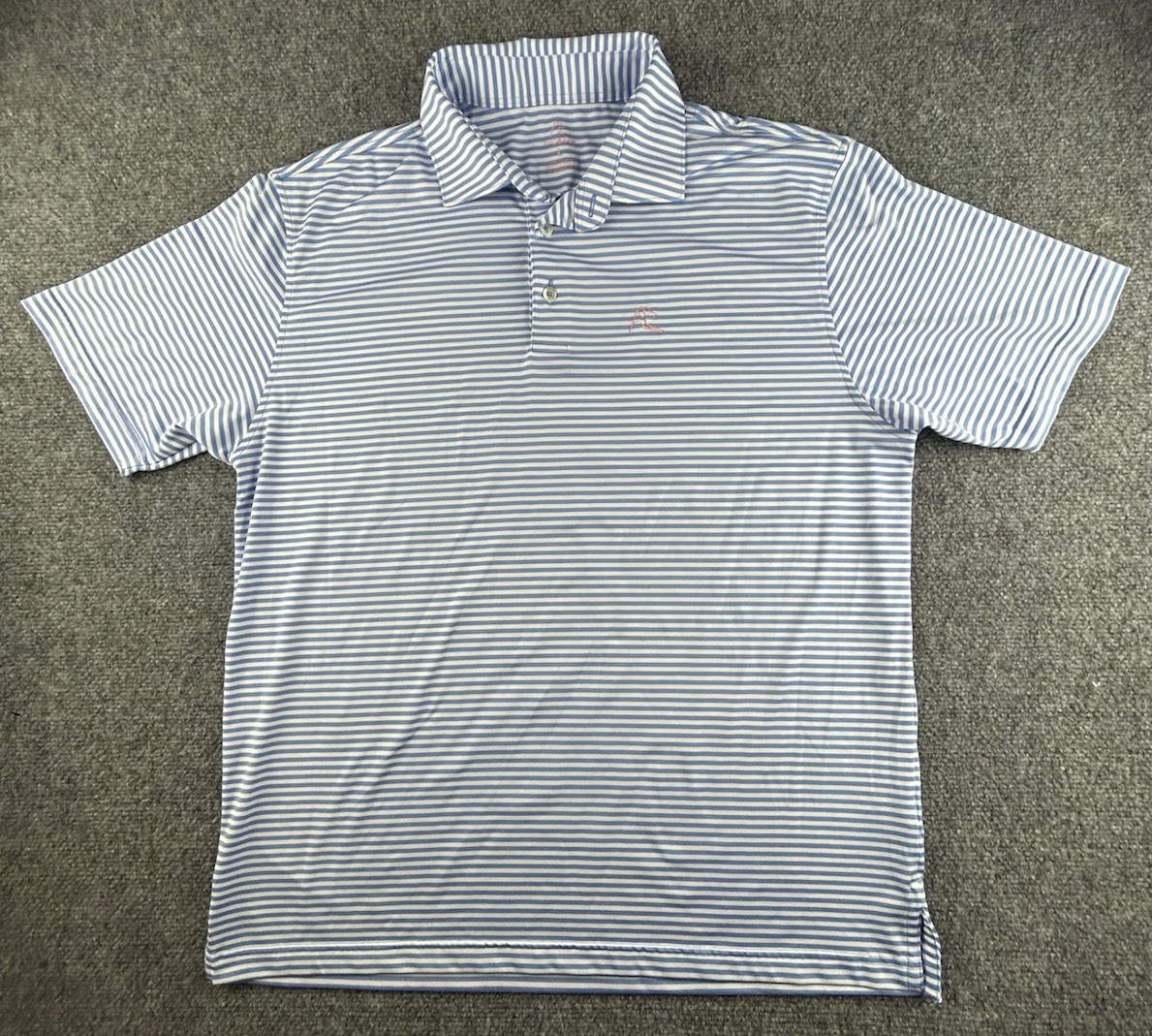 Rhoback Men’s Performance Golf Polo Shirt Lg The Birdie Stripe Pink, White &Blue