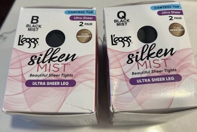 Leggs Silken Mist Ultra Sheer Leg Size B Black Mist Control Top Run Resistant X2