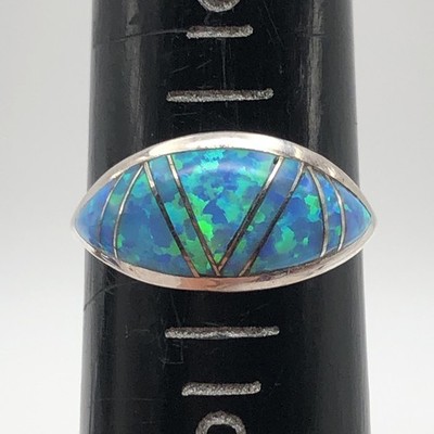 Vintage Indianer VL Vera Luna? Opal Mosaik Inlay Sterling Ring Größe 7