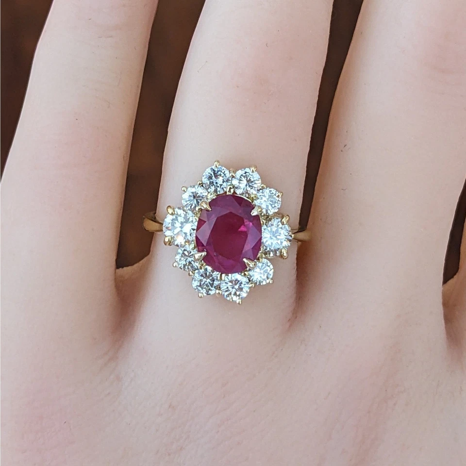 GIA No Heat Burma Ruby 3.00 ct in Diamond and 18k Yellow Gold Setting-HM2583I