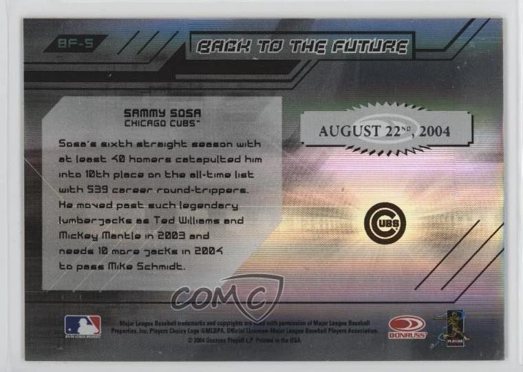 2004 Donruss Elite Back to the Future Black Cal Ripken World Series Sammy Sosa - Image 2 of 2