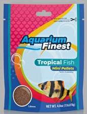 Aquarium Finest Tropical Fish Mini Pellets w/ Spirulina  Wheat Germ 4.8oz Pouch