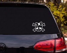 Cute Cartoon Skull Crossbones Heart Eyes Bow Vinyl Decal Sticker Car Laptop