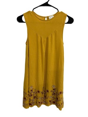 Blue Rain Sleeveless Floral Embroidered Mini Dress Yellow Sz XXS Summer Bohemian