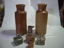 VICTORIAN STONEWARE & GLASS INK BOTTLES & RARE JUG- GOOD CONDITION-FREE PP