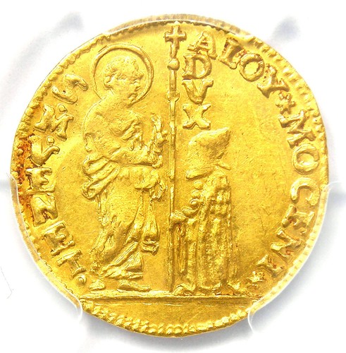 Gold 1700-09 Italy Venice Mocenigo Zecchino 1Z Christ Coin - PCGS MS61 (BU UNC)