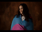 100% Alpaca Shawl. Pink and blue wrap crafted on wooden loom. — photo 2