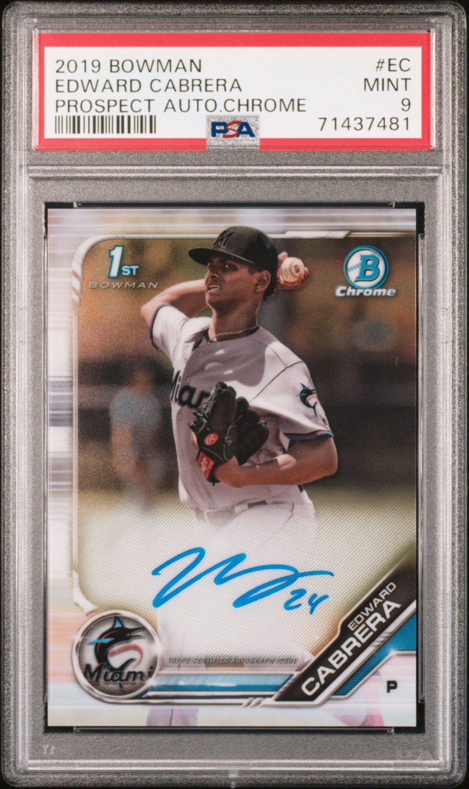 2019 Bowman Chrome Edward Cabrera Auto 1st PSA 9 MINT - Marlins