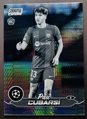 2023-24 Stadium Club Chrome UEFA #67 Pau Cubarsí Black & White Refractor /299 RC