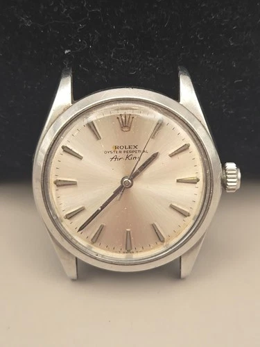 Vintage Rolex Air-King 5500 Mens Stainless Steel Watch Silver Linen Dial