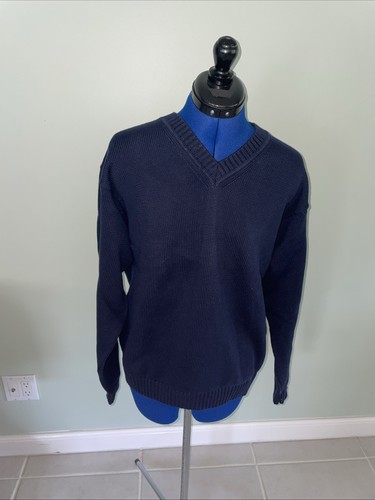 L.L. Bean Men's Sz Large 100% Cotton Blue V-Neck Sweater Pullover - Picture 2 of 6
