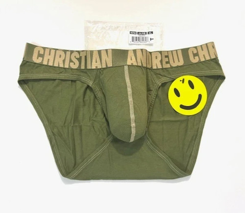 Andrew Christian Size XL Solid Cotton Boxer Briefs w/Contrast Stitching - Olive
