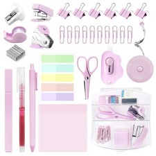Mini School Supplies Kit, Pink Stapler with Staples and Tape Dispenser Set, M...