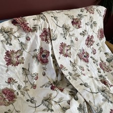 Vintage Floral Cottage Curtains 29.5W x 83L Tie Top Lined Pink Chintz Pair Long 