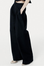 Brand new ZARA COLLECTION Pleated Darted Tailored Wide Leg Trousers Black Sz Med
