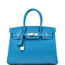 Hermes Birkin Handbag Blue Epsom with Palladium Hardware 30