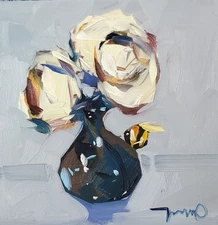 Black Vase White Roses  Art PRINT Painting Artist Jose Trujillo 16x16