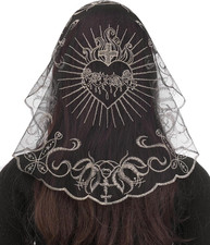 Mantilla Church Chapel Veil: Small round Sacred Heart Lace Veils for Women Mass