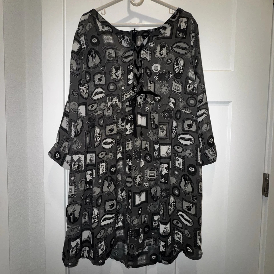 Disney The Haunted Mansion Dress LaceUp Zip up Gray Gothic Portrait Print 2XL - Image 2 of 4