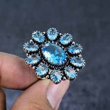 Swiss Blue Topaz Gemstone 925 Sterling Silver Jewelry Ring Size 7 X-Mas Gift B48