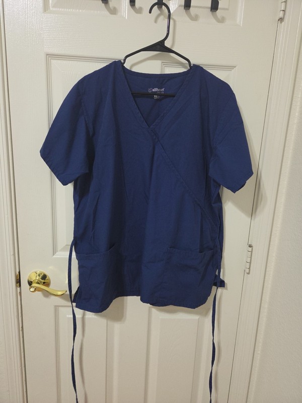 Allheart Basics Navy Blue Women's Scrub Top XLG Two Pockets With Ties