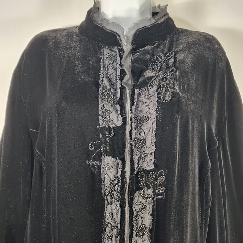 Chicos Size 3 / 3Short Blazer Top Pant Set Velvet-like Black Beaded Embellished - Picture 3 of 24