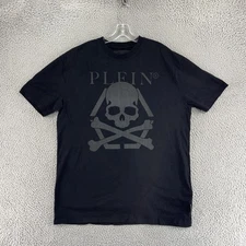 Philipp Plein Shirt Mens 2XL Black Skull Crossbones Graphic Cotton Tee