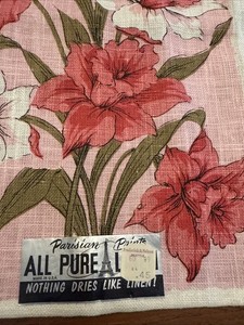 Vintage Parisian Prints Linen Tea Towel NEW Pink Florals Original Sticker