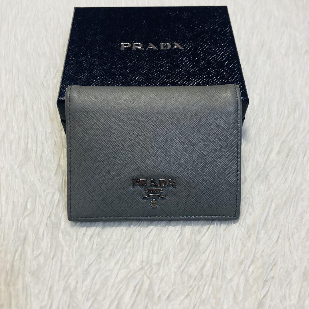Prada Mini Bifold Wallet in Beige Bicolor Leather Authentic Excellent Condition-image