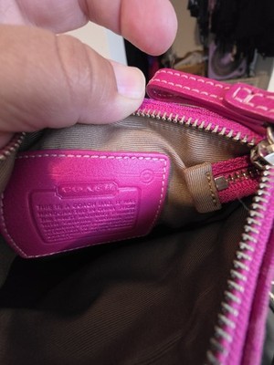Coach Women's Pink Signature Logo Crossbody Bag Zip Adjustable Strap Gold