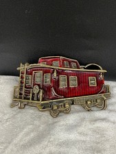 Vintage Enamel Train Belt Buckle Signed Caboose